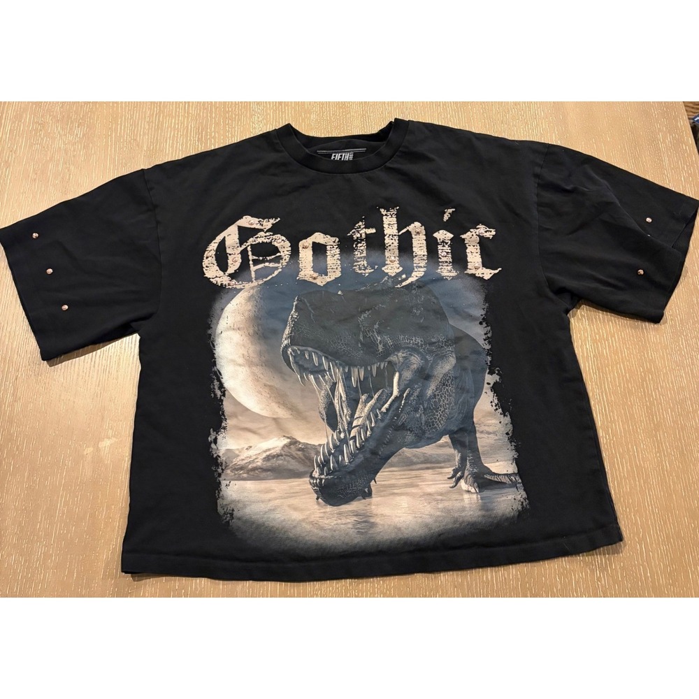 Fifth Loop T Shirt Graphic Rex Heavyweight Cropped Tee Medium Black
